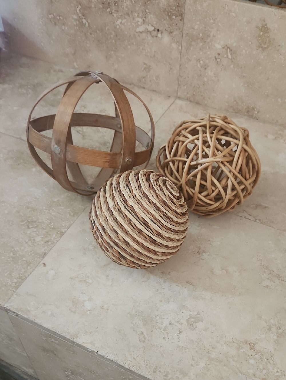 Source Unknown Natural Tan Rattan, Rope & Wood Decorative Orbs